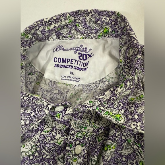 Wrangler 20X Competition Purple Paisley Shirt Mens Size XL Pearl Snap - Picture 9 of 12